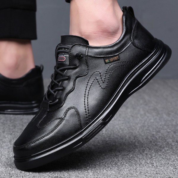 Men Spring Autumn Fashion Casual Lace-Up Flat Leather Shoes