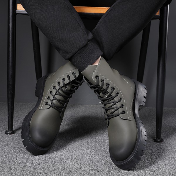 Men Fashion Casual British Style Thick-Soled Lace-Up Gradient Color Mid-Calf Boots