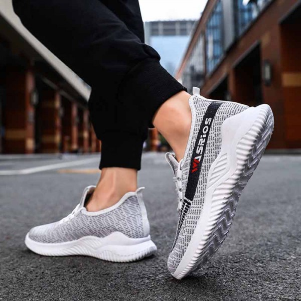 Men Fashion Leisure Sports Alphabet Mesh Lace-Up Thick-Soled Sneakers